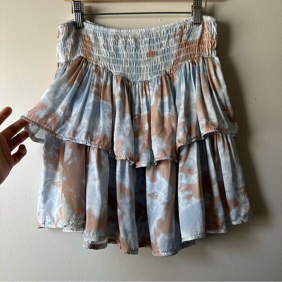 Shop Sofia Made In Italy Smocked Tiered Tie-Dye Boho Ruffle Skirt $110 MSRP OS - Picture 3 of 8